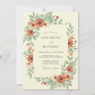Burnt Orange Soft Botanical Wedding Invitation