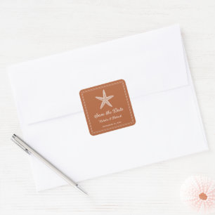 Burnt Orange Starfish Save the Date Square Sticker