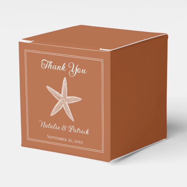 Burnt Orange Starfish Wedding Favour Boxes (Front Side)