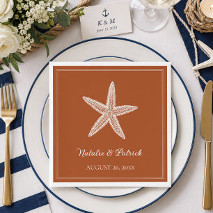 Burnt Orange Starfish Wedding Napkin