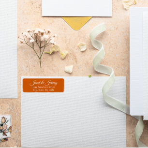 Burnt Orange Stylised Names Wedding Return Address
