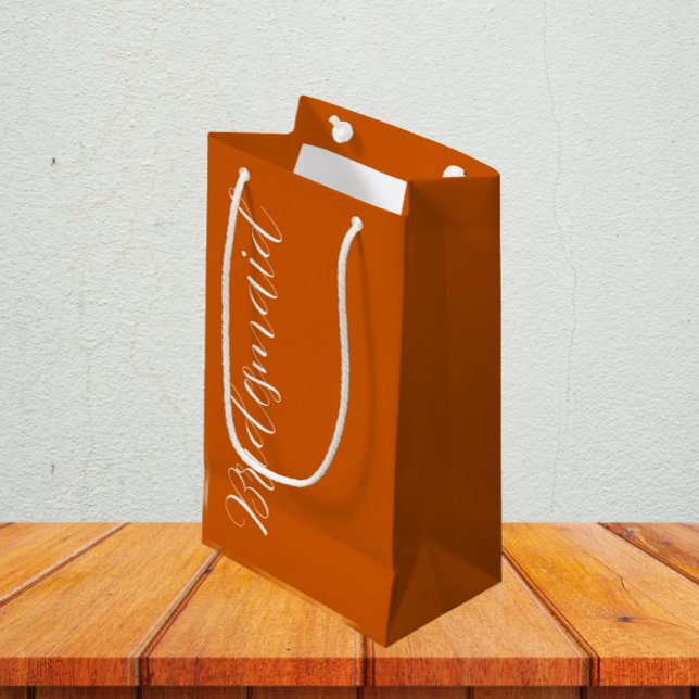 Burnt Orange Stylised Script Wedding Bridesmaid Small Gift Bag (In Situ)