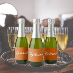 Burnt Orange Stylised Script Wedding Bridesmaid Sparkling Wine Label