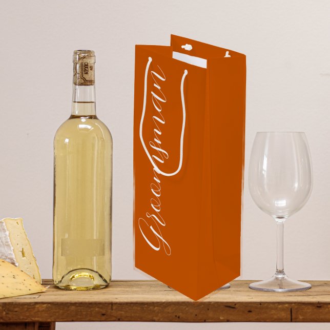 Burnt Orange Stylised Script Wedding Groomsman Wine Gift Bag (In Situ)