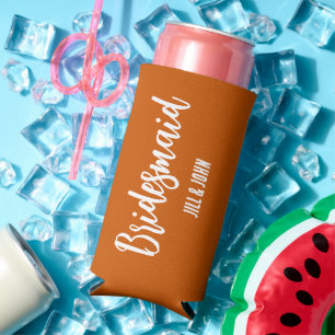 Burnt Orange Stylised Wedding Bridesmaid Seltzer Can Cooler