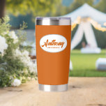 Burnt Orange Stylised Wedding Groomsman Insulated Tumbler<br><div class="desc">Gift your wedding groomsman with this personalised,  stainless steel,  thermal tumbler with his name in stylised script in a white oval design. Background and script is a trendy,  burnt orange colour. Personalise your thermal tumbler by editing and replacing groomsman's name with desired name.</div>