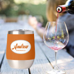 Burnt Orange Stylised Wedding Groomsman Name<br><div class="desc">Gift your wedding groomsman with this trendy and personalised, stainless steel wine tumbler with his name in stylised script inside a white, oval design. Background colour and script is a burnt orange. Personalise your wine tumbler by editing and replacing name with desired name. Available in many, popular wedding colour schemes....</div>