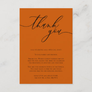 Burnt orange Stylish Calligraphy Photo Thank You Enclosure Card