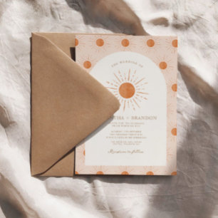Burnt Orange Sun Celestial Boho Wedding Qr Code  Invitation