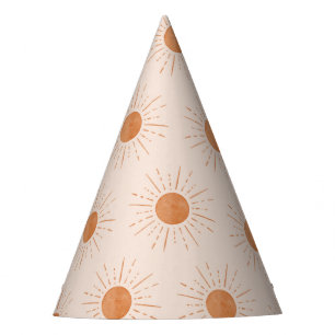 Burnt Orange Sun Watercolor Birthday Party Hat