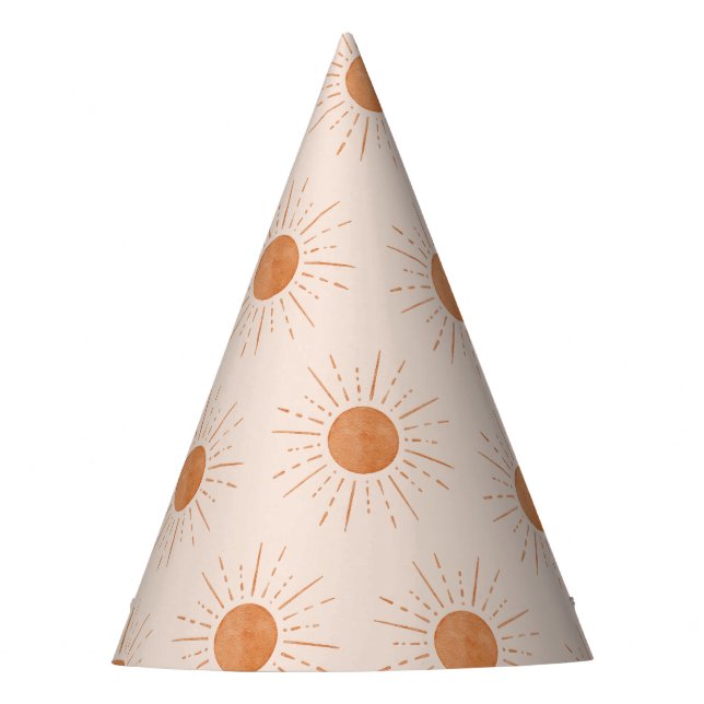 Burnt Orange Sun Watercolor Birthday Party Hat (Front)
