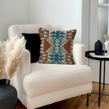 Burnt Orange Taupe Brown Teal Blue Tribal Art