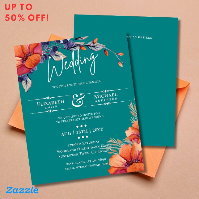 Burnt Orange Teal Floral Wedding Rustic (Creator Uploaded)