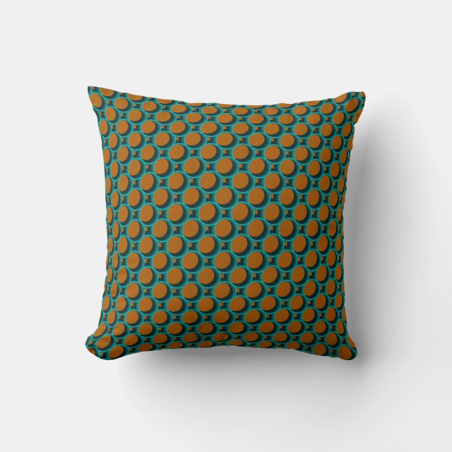 Burnt Orange & Teal Geometric Pattern Cushion (Front)