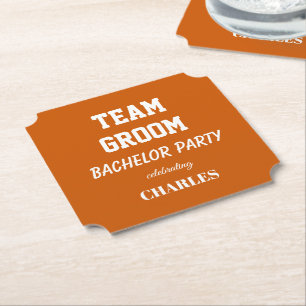 Burnt Orange Team Groom Bachelor Party Paper Coaster