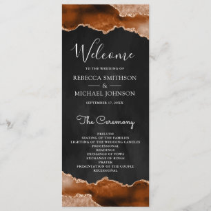 Burnt Orange Terracotta Agate Marble Black Wedding Programme