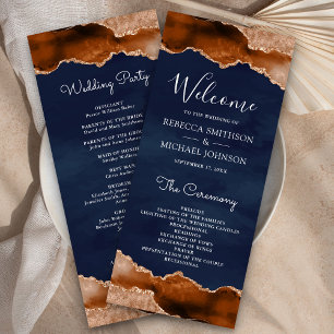 Burnt Orange Terracotta Agate Marble Navy Wedding Programme