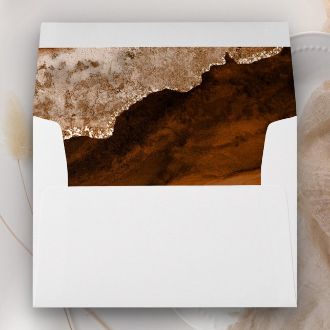 Burnt Orange Terracotta Agate Marble Wedding Envelope (Creator Uploaded)