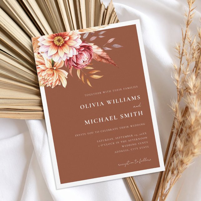 Burnt Orange Terracotta Boho Chic Floral Wedding Invitation (Creator Uploaded)