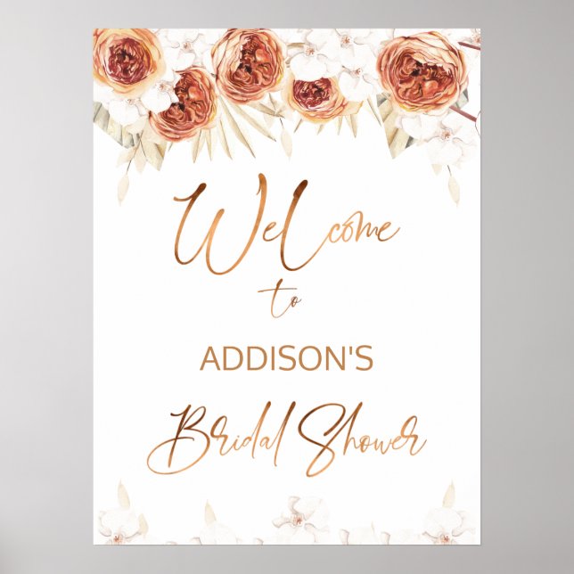 Burnt Orange Terracotta Floral Bridal Shower Sign (Front)