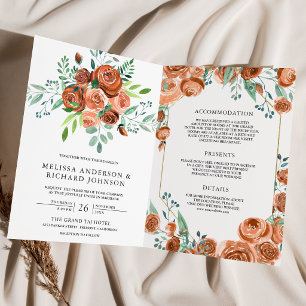 Burnt Orange Terracotta Floral QR Code Wedding Invitation