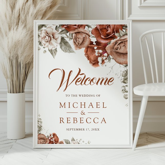 Burnt Orange Terracotta Floral Wedding Welcome Poster (Creator Uploaded)