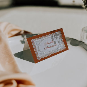 Burnt Orange Terracotta Lace Wedding Place Cards
