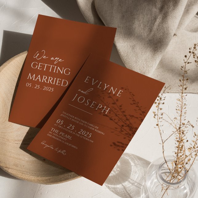 Burnt Orange Terracotta Minimalist Boho Wedding Invitation (Creator Uploaded)