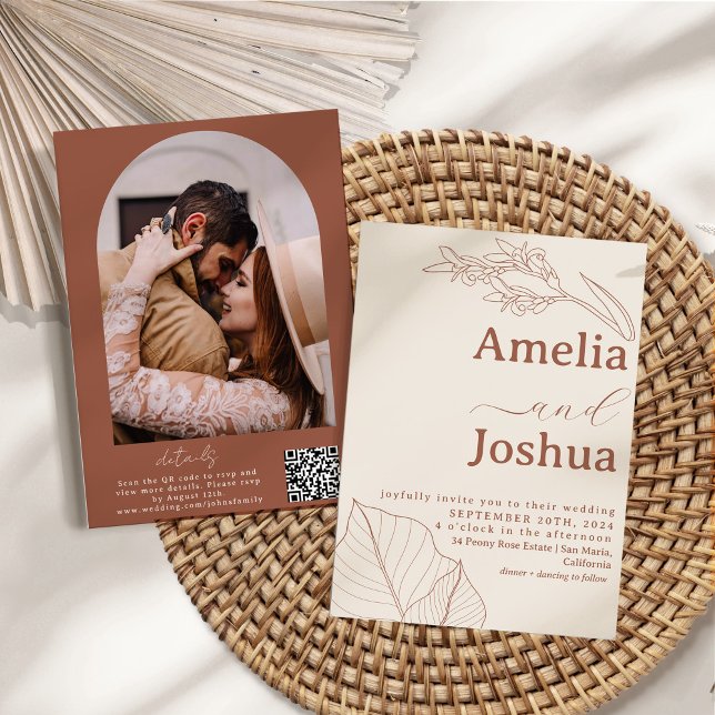 Burnt Orange Terracotta Modern Boho Wedding  Invitation (Creator Uploaded)