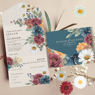 Burnt orange terracotta Modern Rustic Boho All In One Invitation