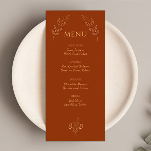 Burnt Orange Terracotta Monogram Boho Wedding Menu