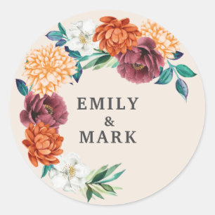 Burnt orange terracotta monogram fall wedding classic round sticker