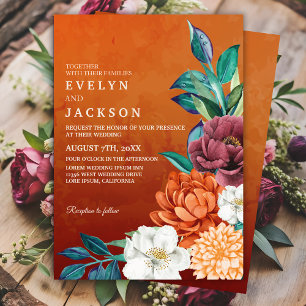 Burnt orange Terracotta Rustic Fall floral wedding Invitation