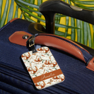 Burnt Orange Tiger Lily Pattern Luggage Tag