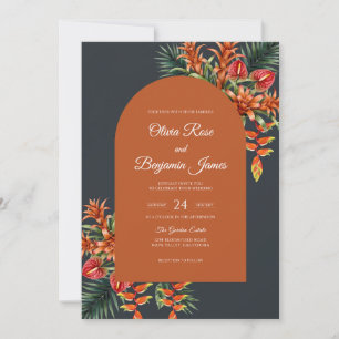 Burnt Orange Tropical Dusty Eucalyptus Wedding Invitation