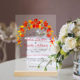 Burnt Orange Tropical Hibiscus Florals Wedding Acrylic Invitations