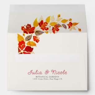 Burnt Orange Tropical Hibiscus Florals Wedding Envelope