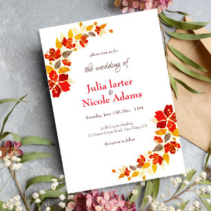 Burnt Orange Tropical Hibiscus Florals Wedding Invitation