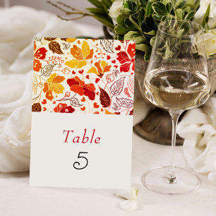 Burnt Orange Tropical Hibiscus Florals Wedding Table Number