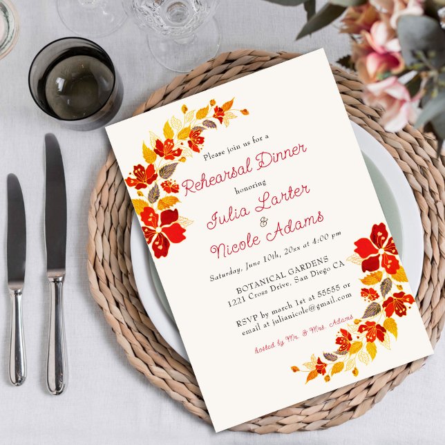 Burnt Orange Tropical Hibiscus Rehearsal Dinner Invitation (Creator Uploaded)