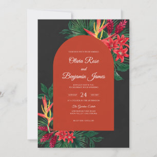 Burnt Orange Tropical Leaf Wedding Invitation