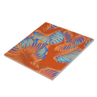 Burnt Orange Tropical Monstera Leaves Tile