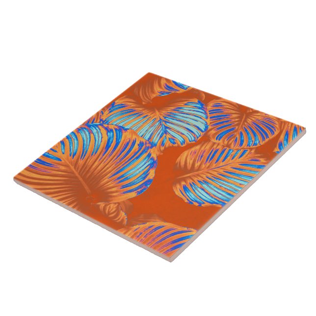Burnt Orange Tropical Monstera Leaves Tile (Side)