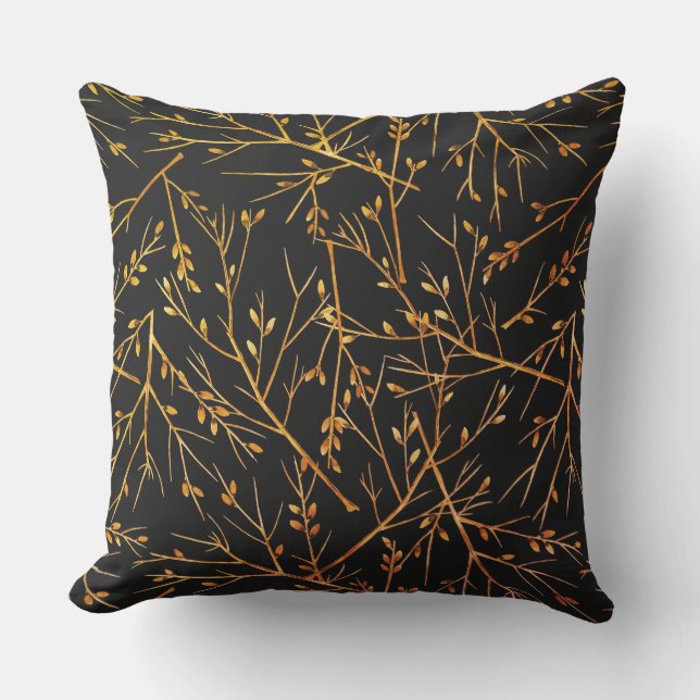 Burnt Orange Twigs on Black Cushion (Front)