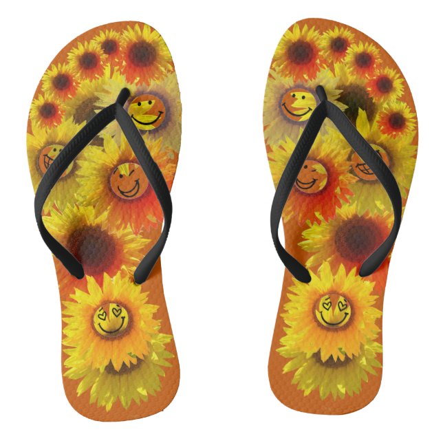 Burnt Orange Unisex Sunflower Flip Flops (Footbed)