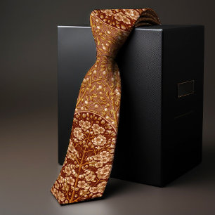 Burnt Orange Victorian-Era Floral Snowberry Men's Tie