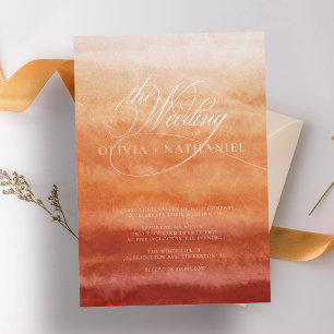 Burnt Orange Watercolor Abstract Bohemian Wedding Invitation