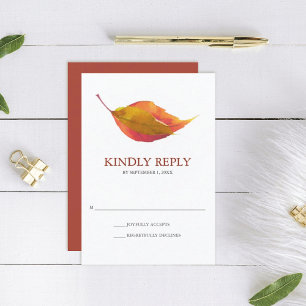 Burnt Orange Watercolor Fall Leaf Wedding RSVP Card
