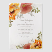 Burnt Orange Watercolor. Floral Autumn Wedding