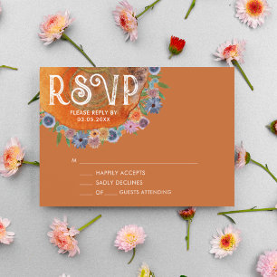 Burnt Orange Watercolor Wildflower Wedding RSVP Card